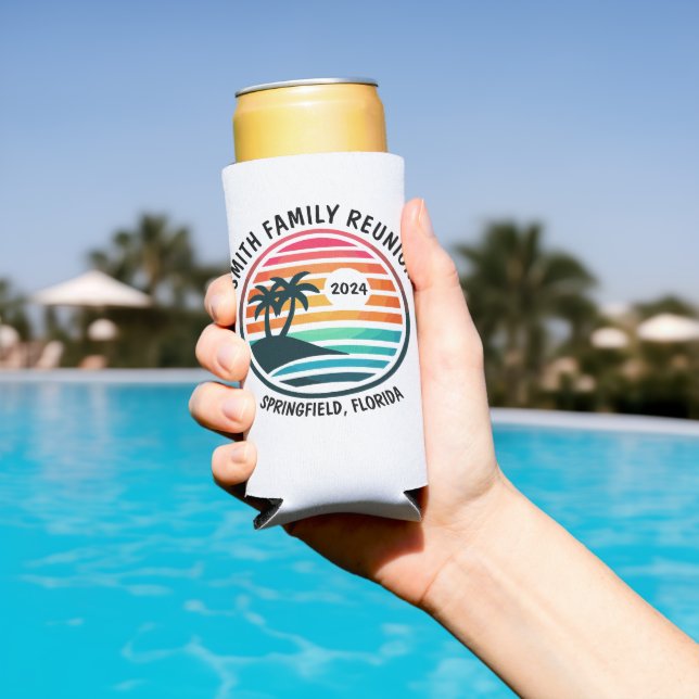 Beach Family Reunion Vacation Logo Can Cooler (In Situ Pool)
