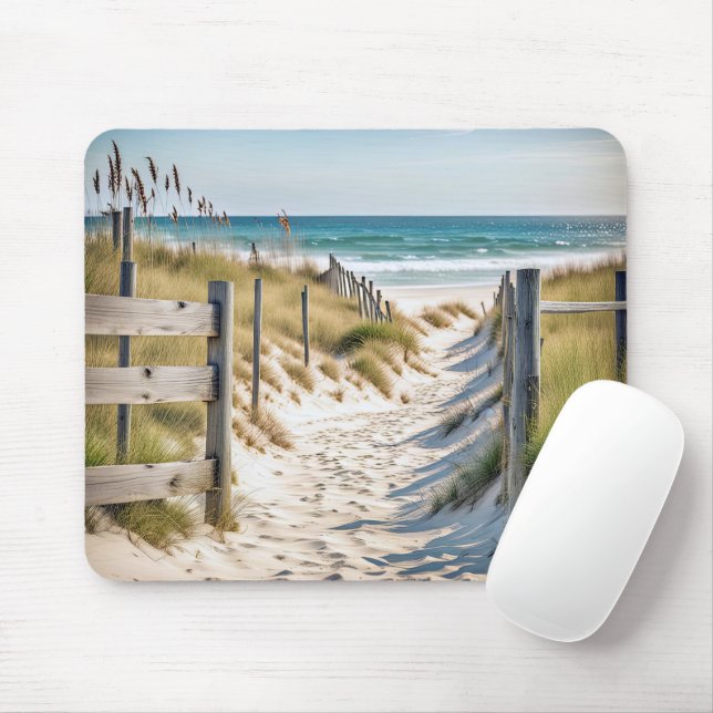 Beach Fence And Dune Grass Mouse Mat (With Mouse)