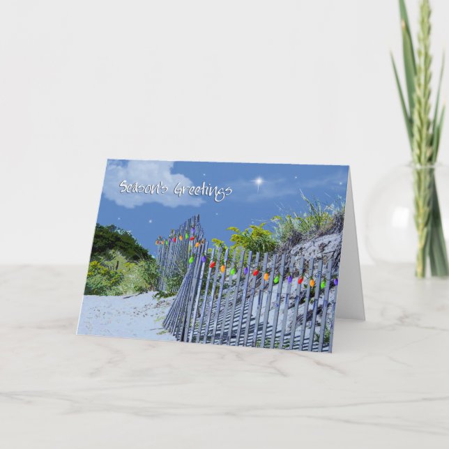 Beach Fence & Dunes Christmas Greetings Holiday Card (Front)