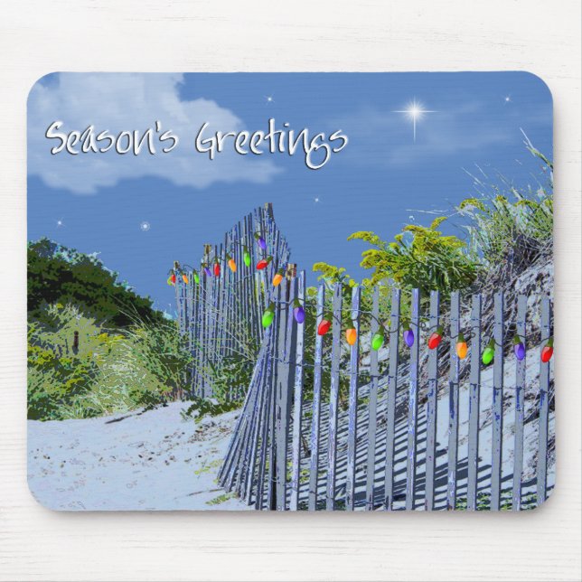 Beach Fence & Dunes Christmas Greetings Mouse Mat (Front)