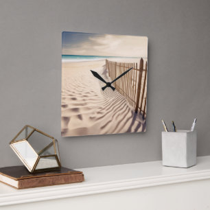 Beach Fence In Sand Square Wall Clock