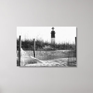 Beach Fences And Lighthouse Canvas Print