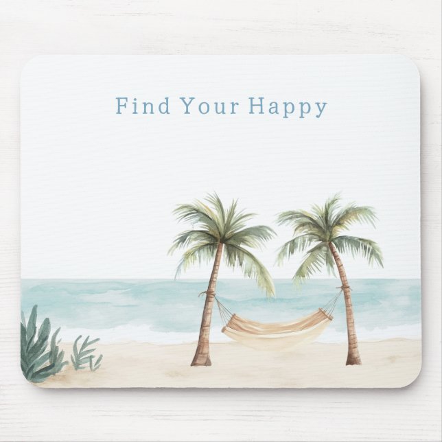 Beach Find Your Happy Palm Trees Ocean Mouse Mat (Front)