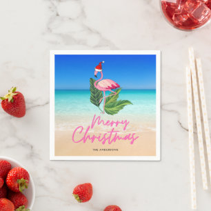 Beach Flamingo Florida Merry Christmas Napkin