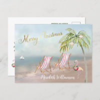 Beach Flamingo Merry Christmas Budget Postcard
