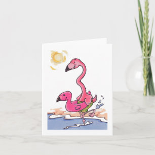 Beach Flamingo Swimming Notecard