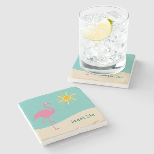 Beach Flamingo Theme Stone Coaster (Side)