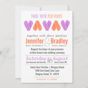 Beach Flip Flop Hearts Radiant Orchid and Coral Invitation