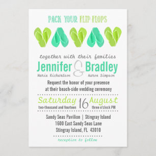 Beach Flip Flop Hearts Wedding Invitation Teal