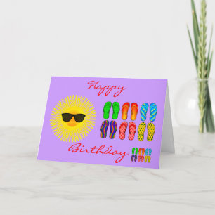 Beach Flip Flops and Sun with Sunglasses Birthday Card