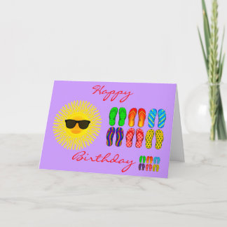 Beach Flip Flops and Sun with Sunglasses Birthday Card