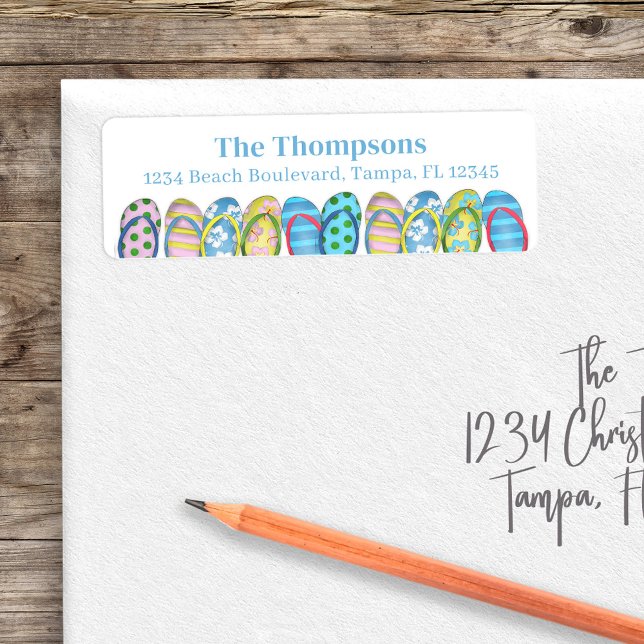Beach Flip Flops Colourful Tropical Personalised (Return address label with a whimsical flip flops.)