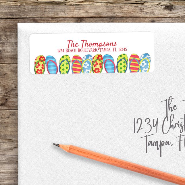 Beach Flip Flops Colourful Tropical Personalised (Return address label with a whimsical flip flops.)