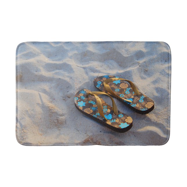 Beach Flip Flops Gold in Sand Bath Mat (Front)