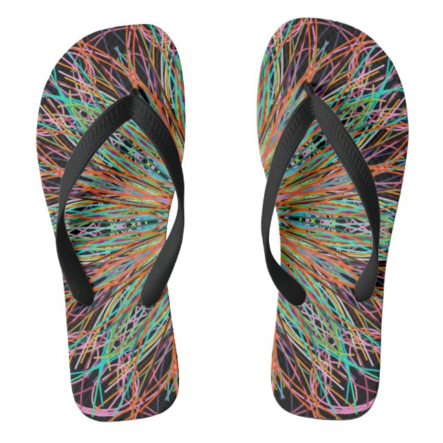 Beach Flip Flops, Orange Kaleidoscope Mandala Art Flip Flops (Footbed)
