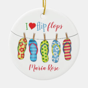 Beach Flip Flops Personalised Tropical Colourful Ceramic Tree Decoration
