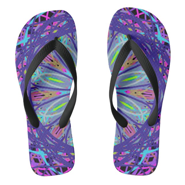 Beach Flip Flops, Purple Kaleidoscope Mandala Art Flip Flops (Footbed)