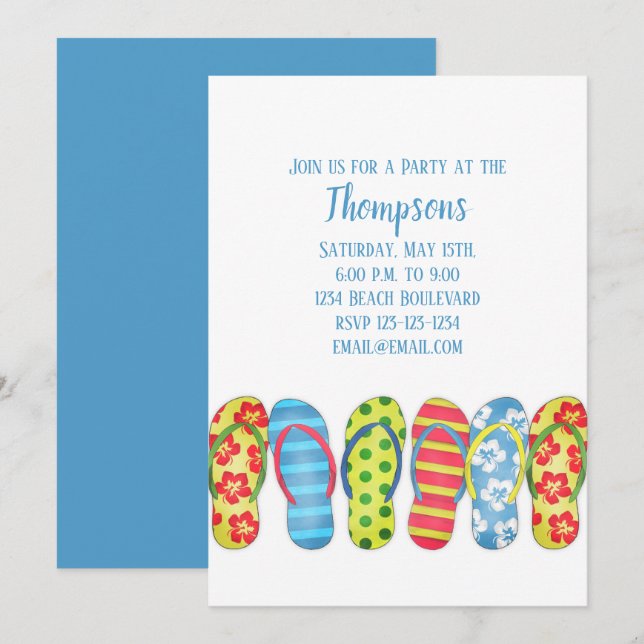 Beach Flip Flops Tropical Colourful Party Invitation (Front/Back)