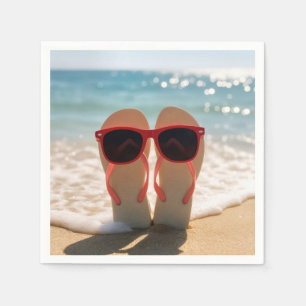 Beach Flip-flops with Red Sunglasses Napkin