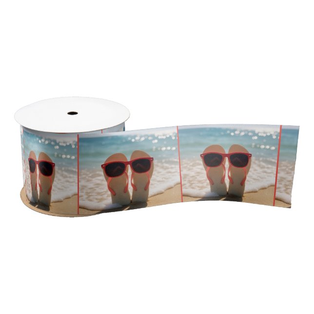 Beach Flip-flops with Red Sunglasses Satin Ribbon (Spool)