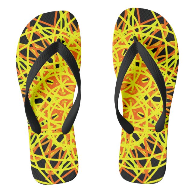 Beach Flip Flops, Yellow Kaleidoscope Mandala Art Flip Flops (Footbed)
