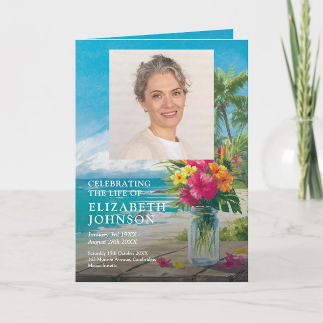 Beach Floral Funeral Memorial Order Of Service  Programme (Front)
