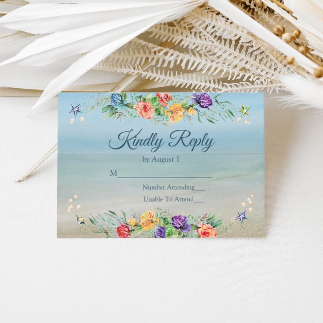 Beach Floral Watercolor Wedding RSVP Card (Creator Uploaded)