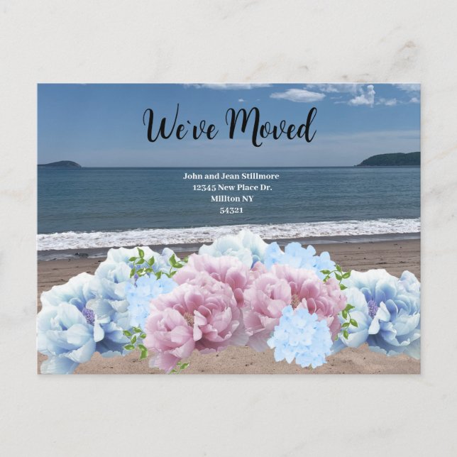 Beach Floral We`ve Moved Postcard (Front)
