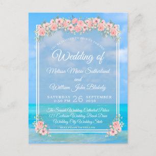 Beach Floral Wedding Invitation Postcard