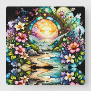 Beach flower Portal Square Wall Clock