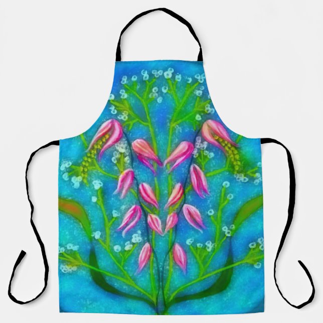 Beach Flowers Acrylic Painting Apron (Front)