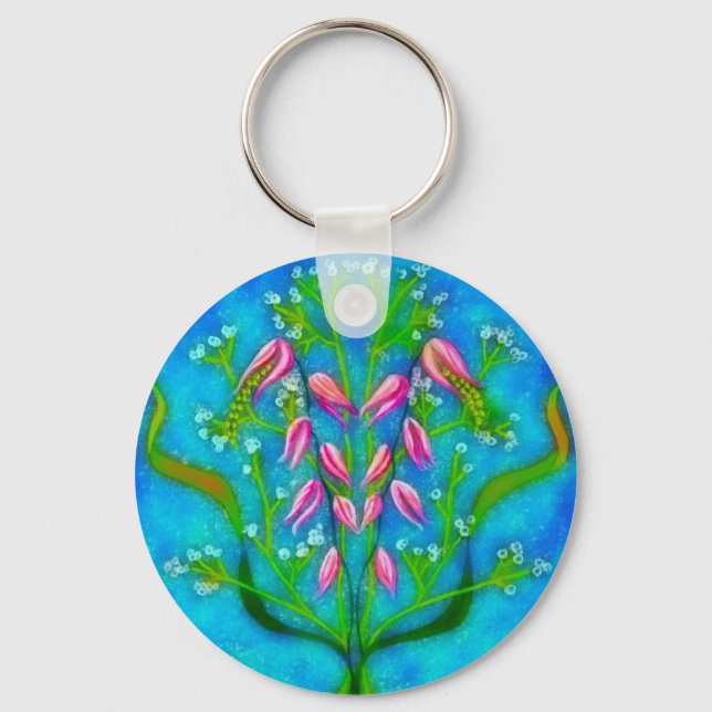 Beach Flowers Acrylic Painting Key Ring (Front)