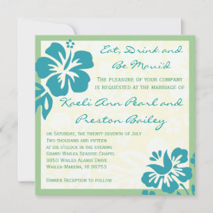 Beach Flowers Blue Green Wedding Invitation