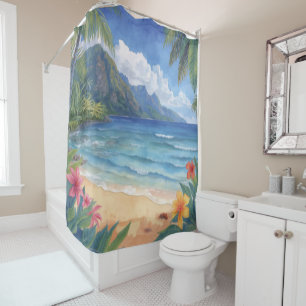 Beach Flowers Hawaii Shower Curtain