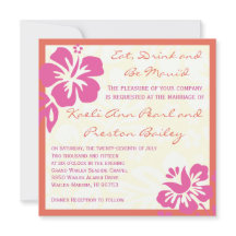 Beach Flowers Pink Orange Wedding Invitation