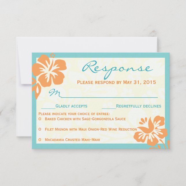 Beach Flowers RSVP Orange & Teal Card (Front)