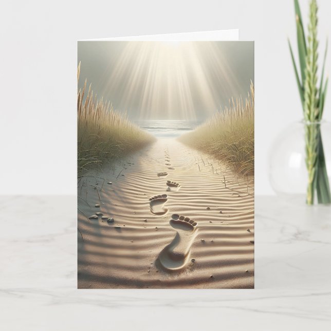Beach Footprints and Sunbeams Birthday Card (Front)