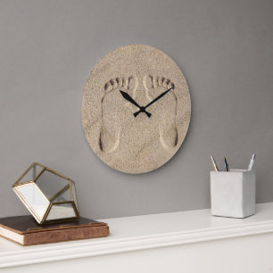Beach Footprints in Sand Large Clock