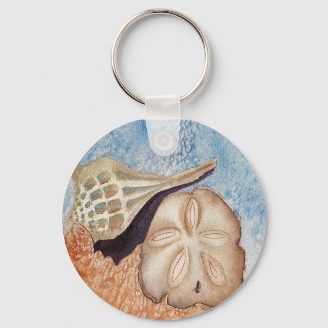 Beach Footprints & Seashells Keychain (Front)