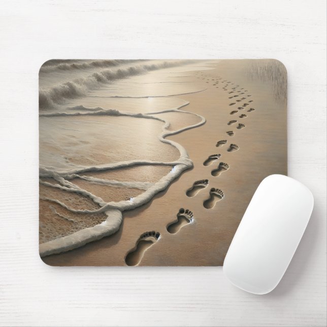 Beach Footprints With Ocean Froth Mouse Mat (With Mouse)