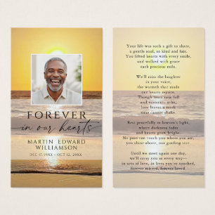 Beach Forever Hearts Memorial Photo Prayer Card