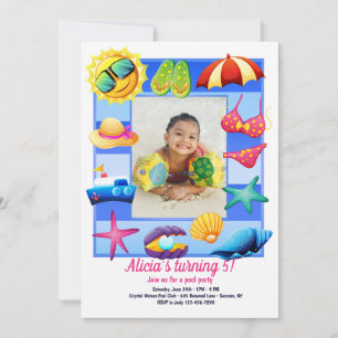 Beach Frame Photo Birthday Party Invitation