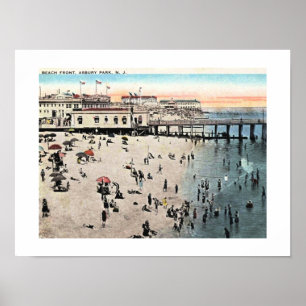 Beach Front, Asbury Park NJ, c1930s Vintage Poster