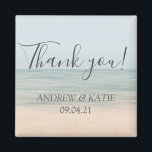 Beach Front Vintage Hawaiian Wedding Thank You Magnet<br><div class="desc">Give your guests a souvenir to your wedding and express your heart felt gratitude with this elegant magnet in beach front background and a calligraphy lettering saying "thank you!". Personalise the name and the wedding date.</div>