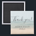 Beach Front Vintage Hawaiian Wedding Thank You Magnet<br><div class="desc">Give your guests a souvenir to your wedding and express your heart felt gratitude with this elegant magnet in beach front background and a calligraphy lettering saying "thank you!". Personalise the name and the wedding date.</div>