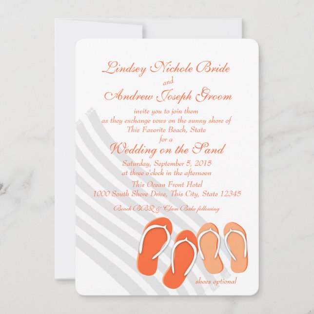 Beach Fun Tropica Orange Destination Wedding Invitation (Front)