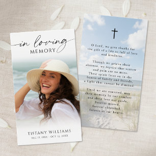 Beach Funeral In Memory Photo Cross Prayer Card