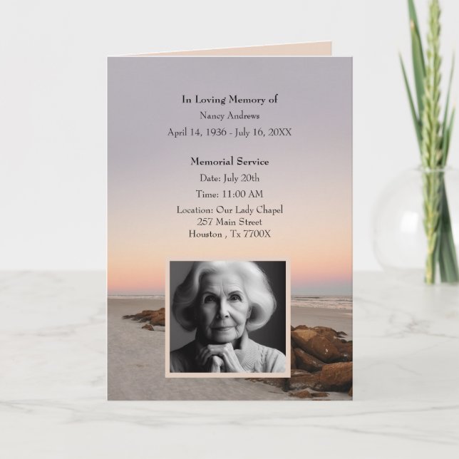 Beach Funeral Memorial Obituary Folded Program Programme (Front)