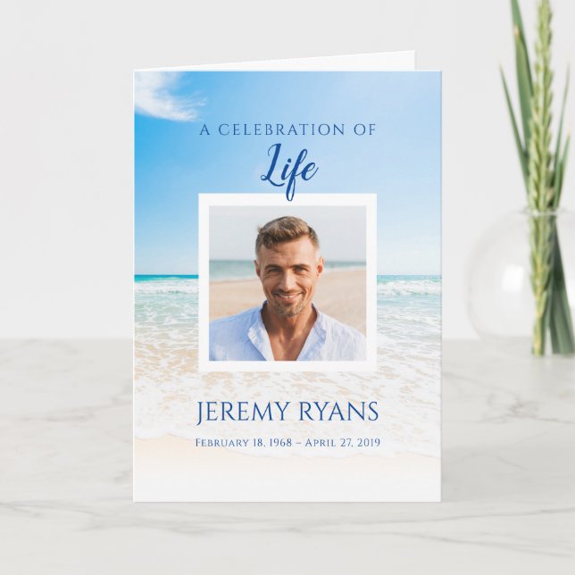 Beach Funeral Memorial Program Card (Front)