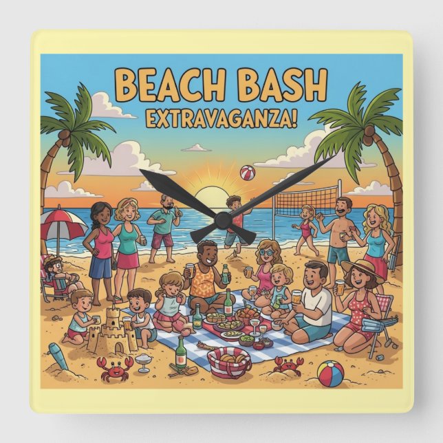 Beach Gathering Square Wall Clock (Front)